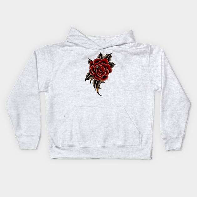 Rose Traditional Tattoo Kids Hoodie by Halfsleeper